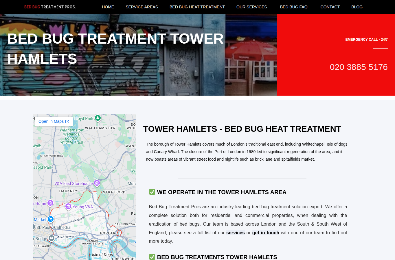 Bed Bug Treatment Pros website screenshot for tower hamlets bed bugs