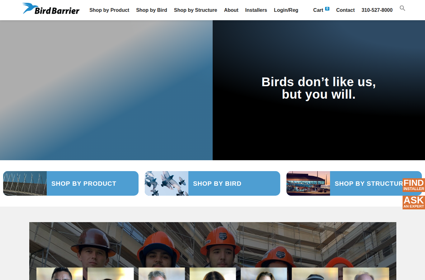 Bird Barrier page screenshot for pigeon control