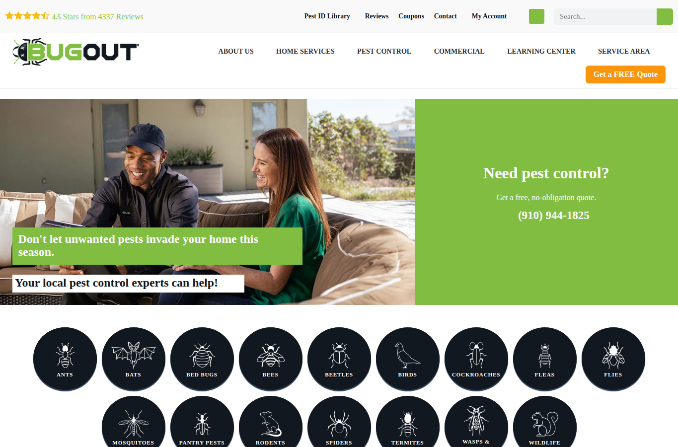 Bug Out Service website screenshot for cow ant