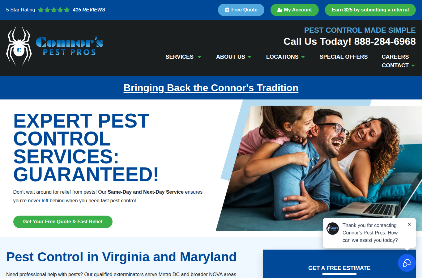 Connor’s Pest Pros website screenshot for cow ant
