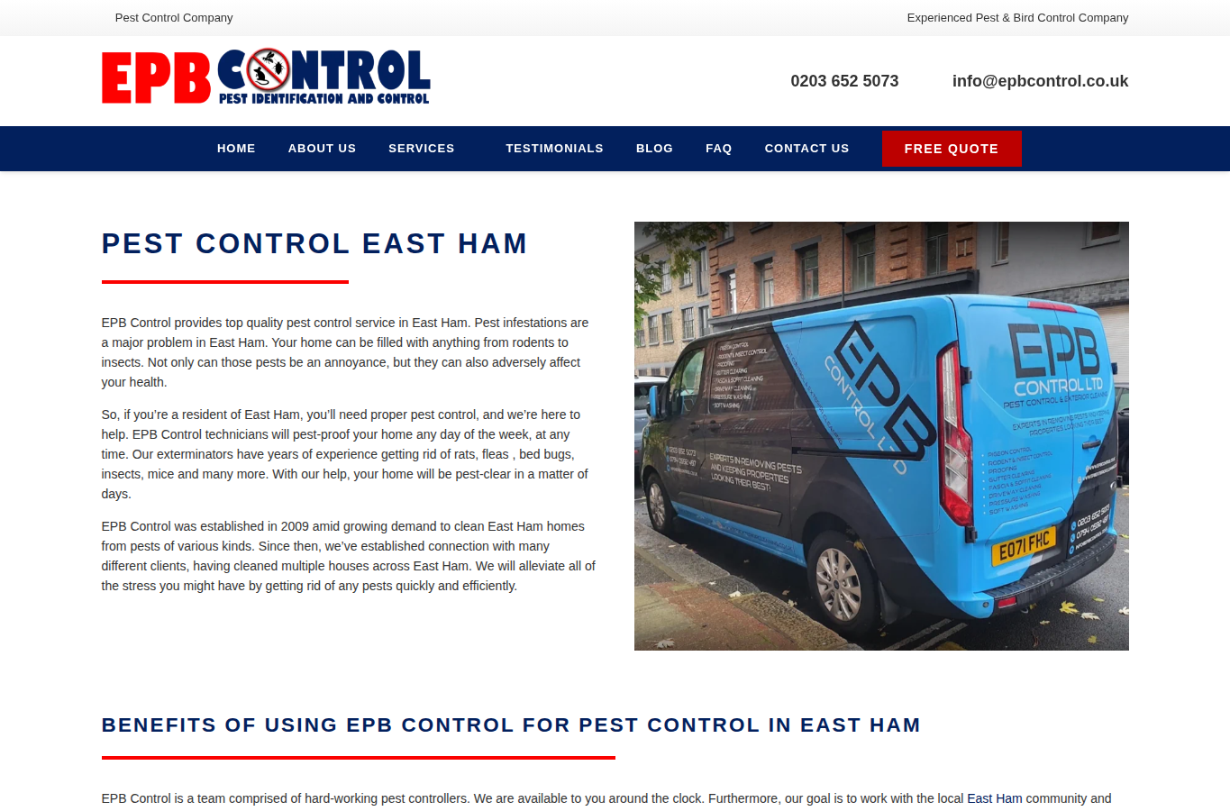 EPB Control page screenshot for bug service near me