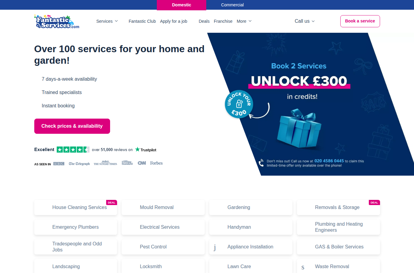 Fantastic Services website screenshot for flea treatment london