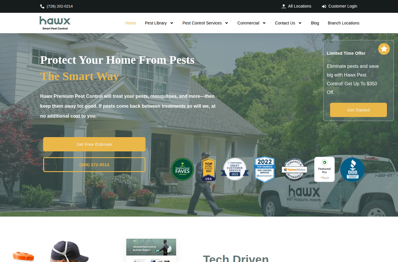 Hawx Pest Control website screenshot for cow ant