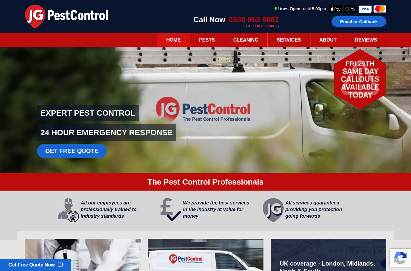 JG Pest Control website screenshot for flea treatment london