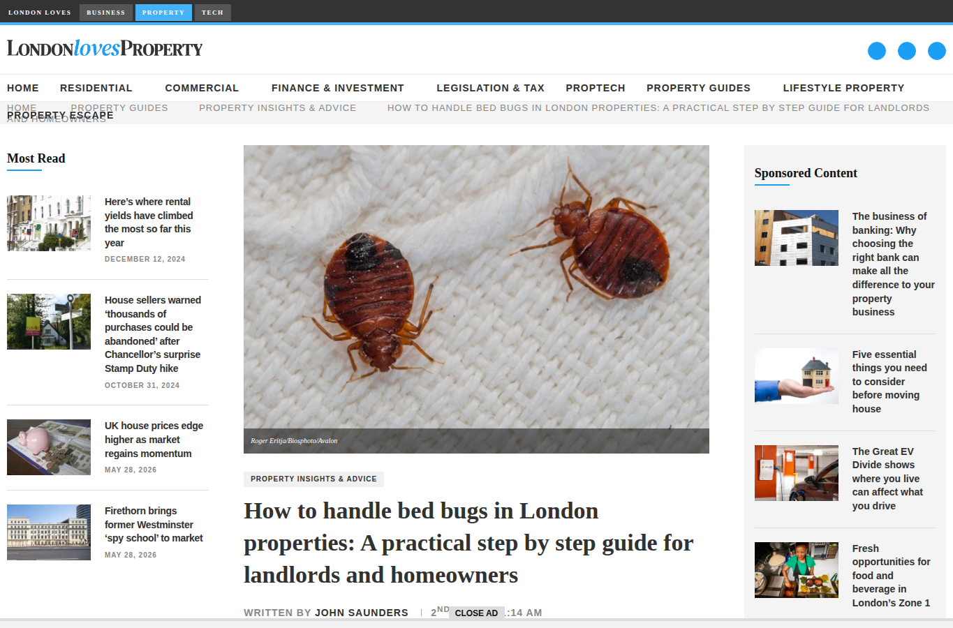 London Loves Property website screenshot for tower hamlets bed bugs