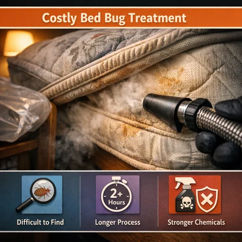 Professional steam treatment of a mattress corner illustrating why bed bug pest control east london prices run higher than other treatments