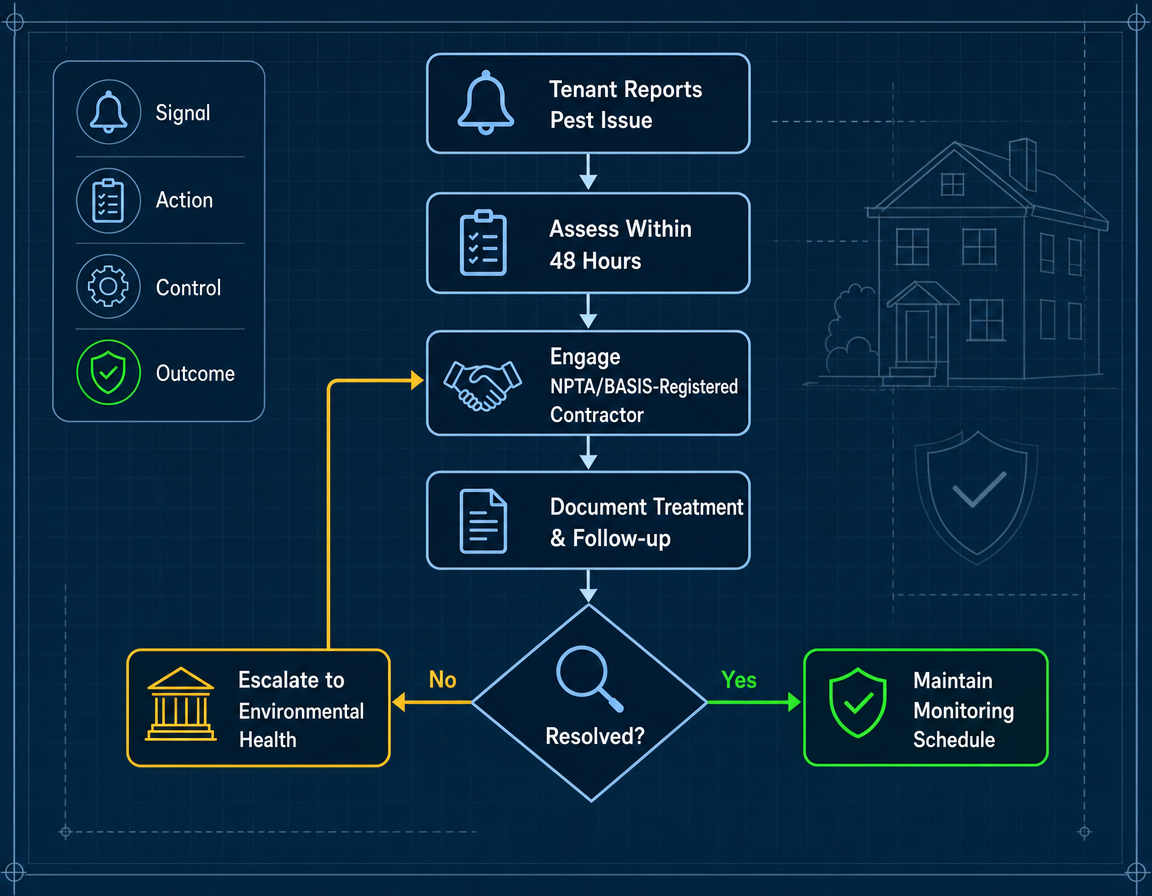 Landlord compliance flowchart for pest control regulations 2026 in UK housing duties