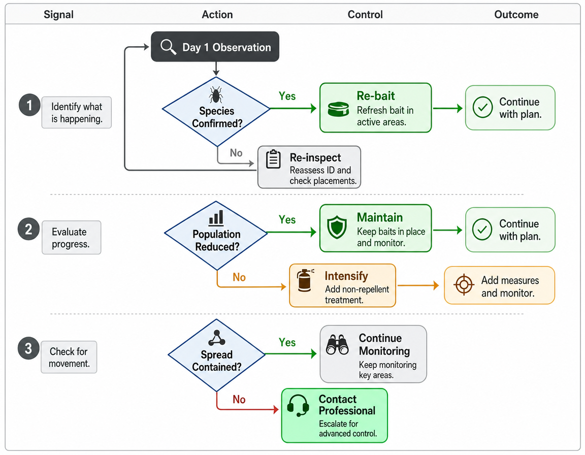Cockroach control how to decision guide showing when to escalate to professional pest control