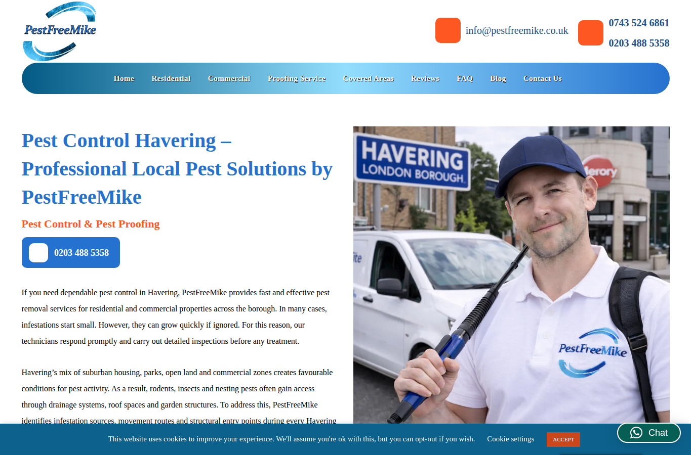 Pest Control Havering (PestFreeMike) page screenshot for pest control havering