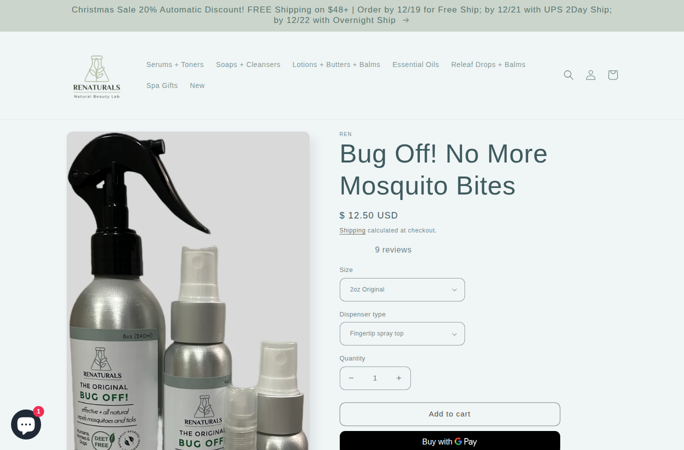 RENATURALS page screenshot for natural insect repellent