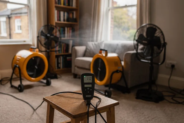 Professional bed bug treatment methods in action: industrial heat treatment equipment raising a London flat to 58°C to eliminate bed bugs at all life stages