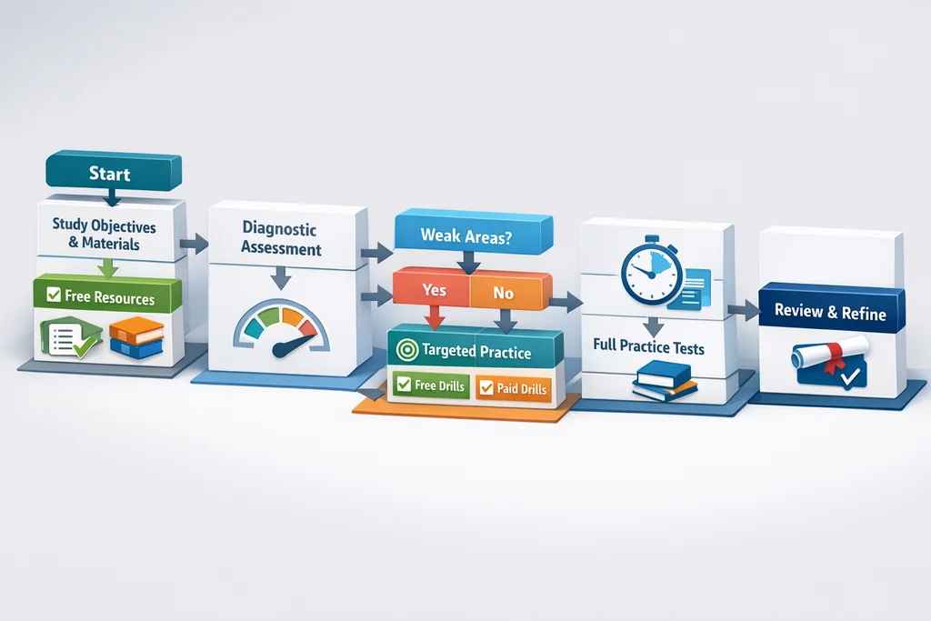 4-week CompTIA A+ practice exam study timeline combining free and paid prep resources for maximum efficiency