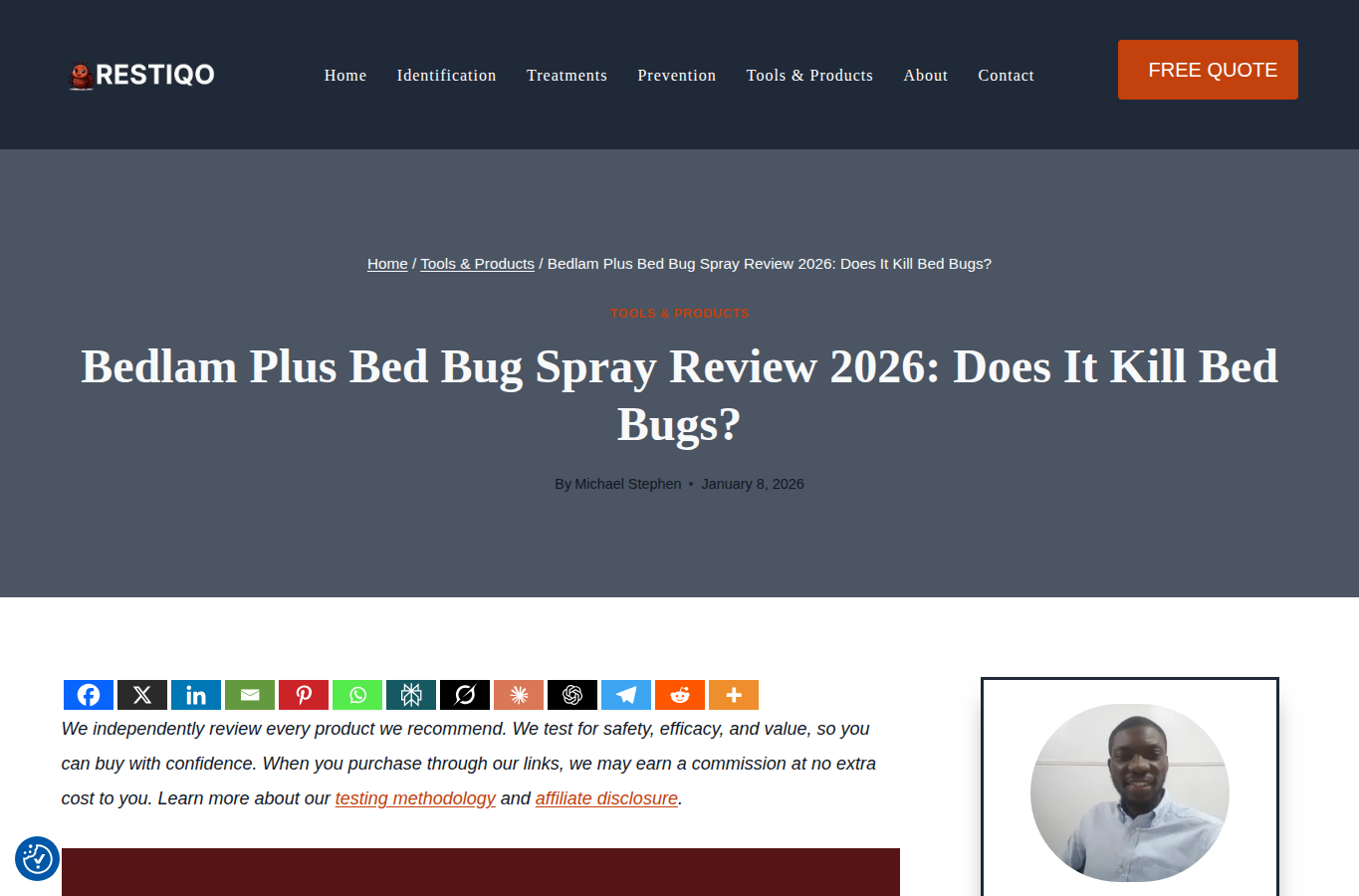 Bedlam Plus website screenshot for bed bugs spray near me