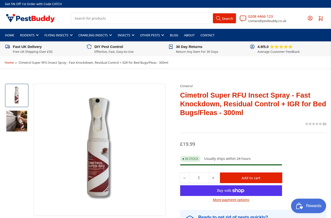 Cimetrol Super RFU Insect Spray website screenshot for bed bugs spray near me