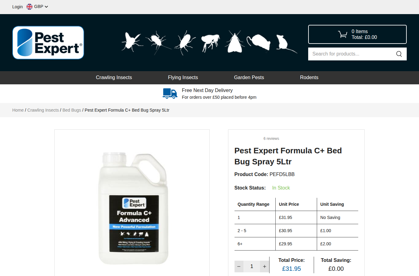 Pest Expert Formula C+ Advanced Bed Bug Killer Spray website screenshot for bed bugs spray near me