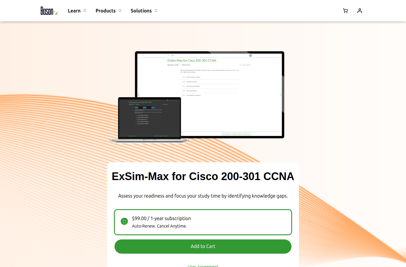 Boson ExSim-Max website screenshot for best ccna practice exams