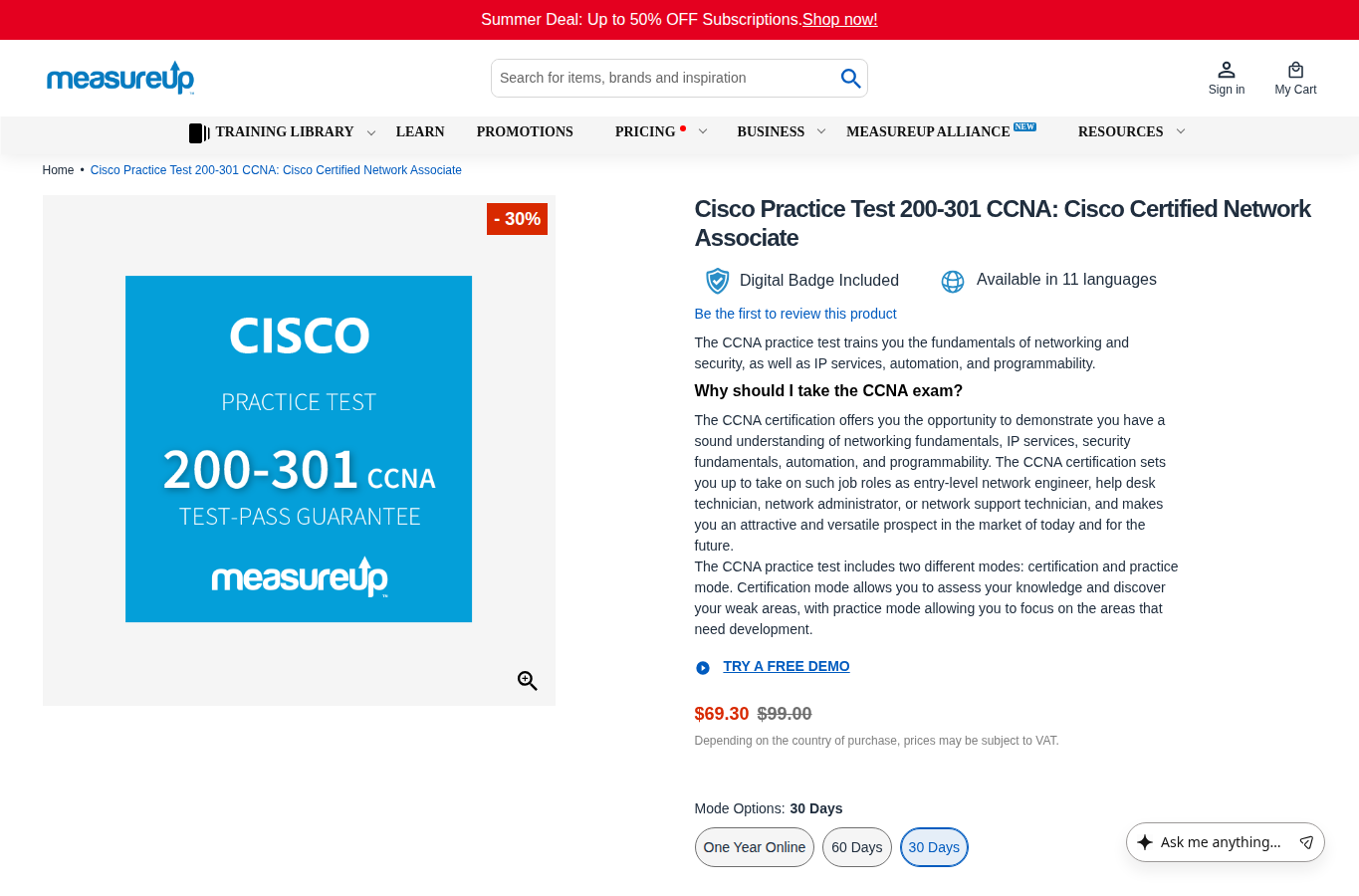 MeasureUp website screenshot for best ccna practice exams