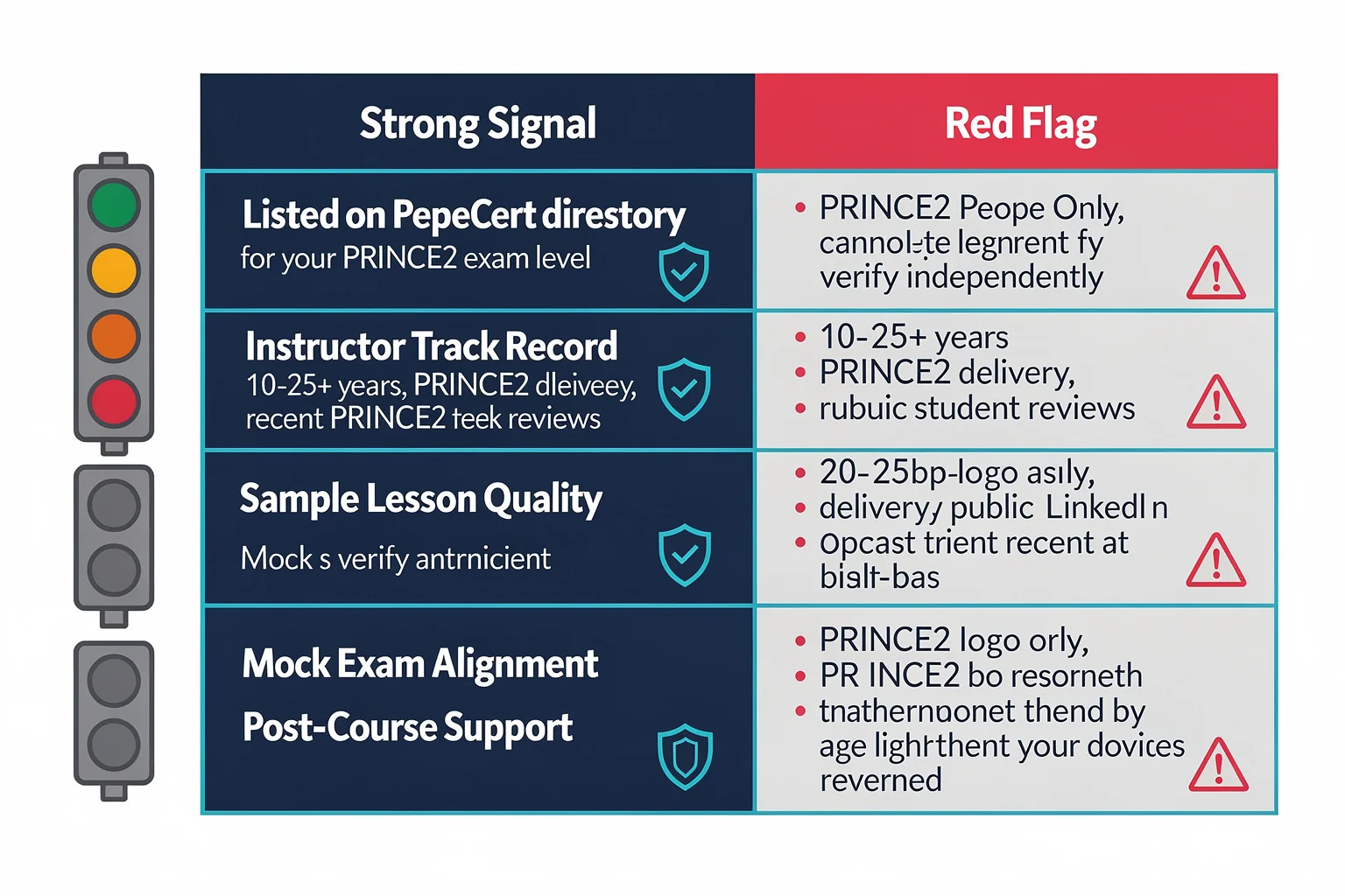 Decision framework matrix for evaluating the best PRINCE2 training provider UK with strong signals and red flags