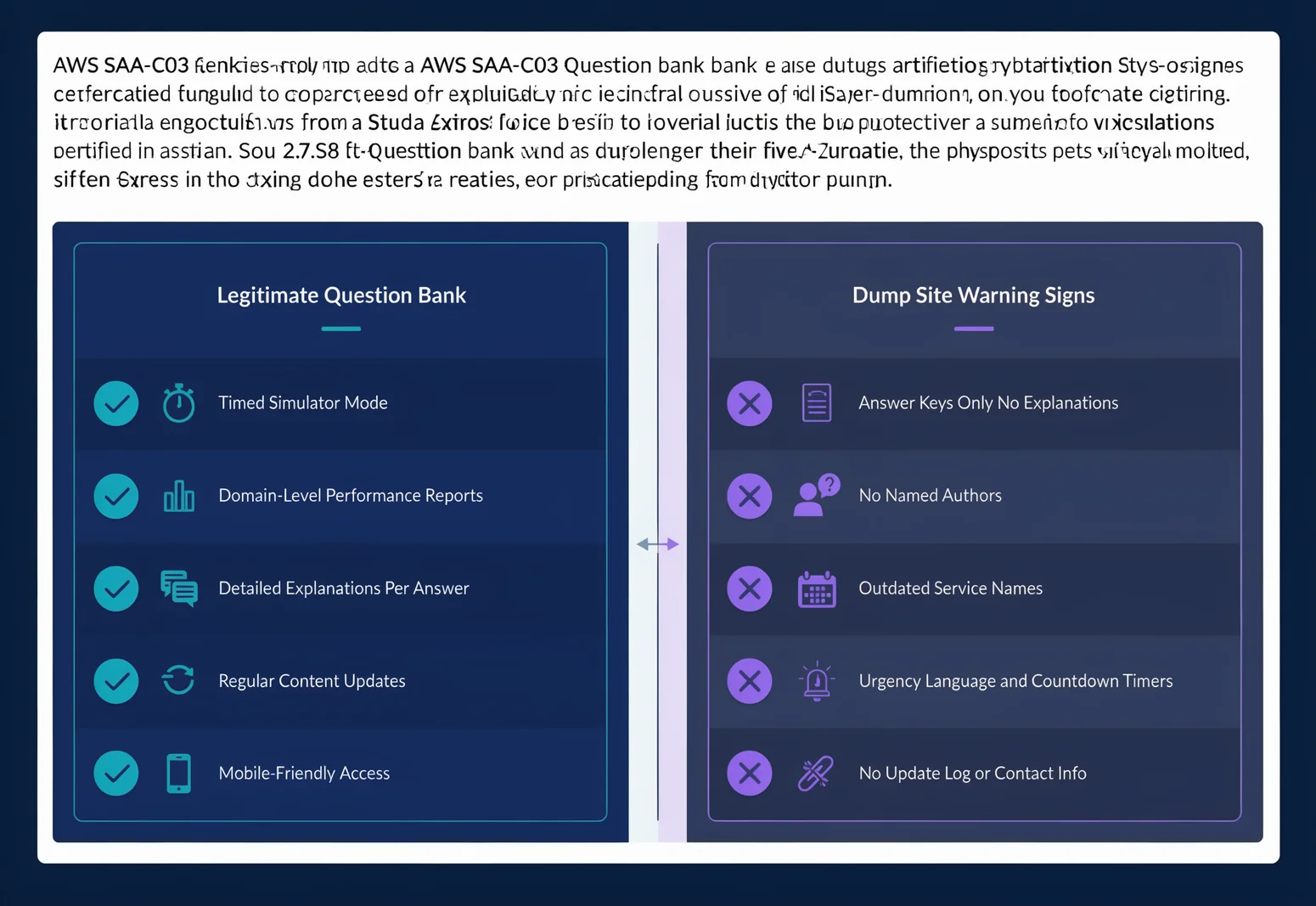 SAA-C03 question bank PDF best 2026 feature checklist comparing legitimate practice tests against dump site warning signs