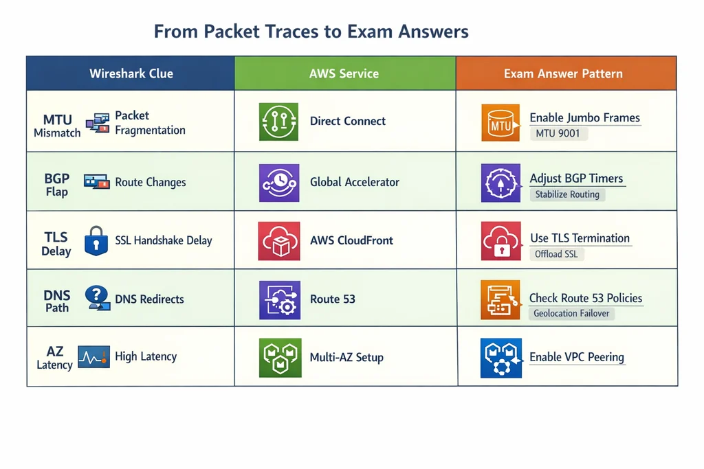 Wireshark symptom-to-answer matrix for aws solution architect professional exam scenario preparation