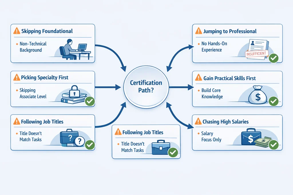 AWS certification exam comparison guide showing common selection mistakes and how to choose the correct certification path