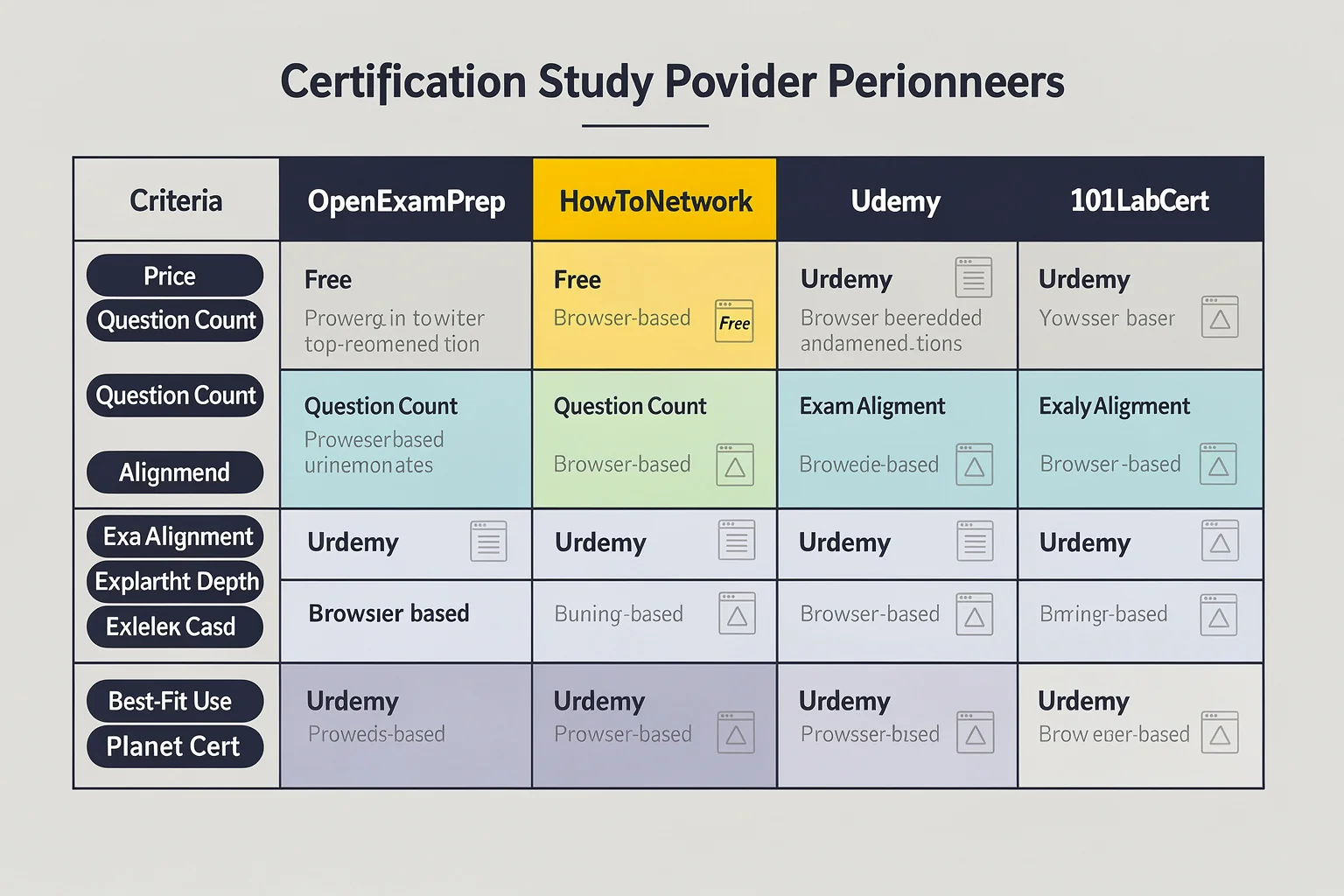Comparison board of the best Wireshark practice tests for Network+, CCNA, and WCNA exam prep showing provider features, pricing, and exam alignment