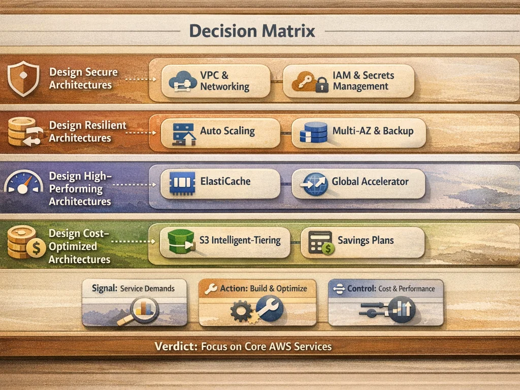 AWS Solution Architect Associate syllabus domain-to-service mapping matrix for SAA-C03 exam prep