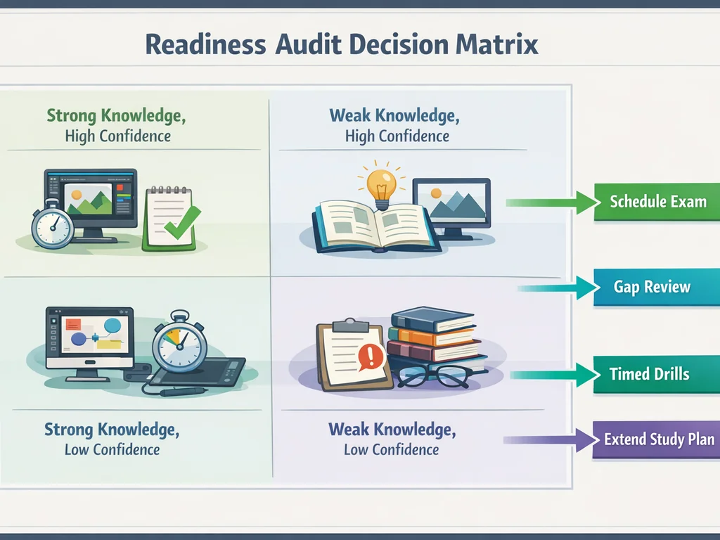 Adobe Photoshop certification study plan readiness audit decision matrix with practice test checkpoints and go-no-go criteria