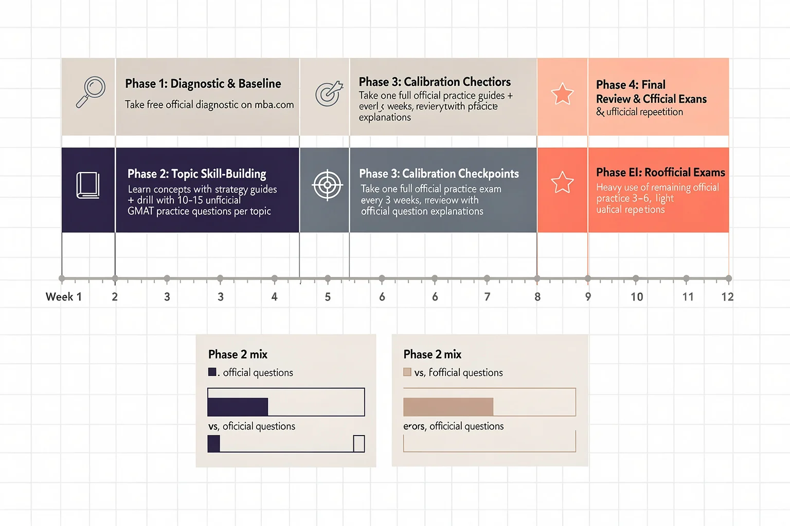 12-week GMAT study plan timeline mixing official and unofficial gmat practice questions for effective exam preparation