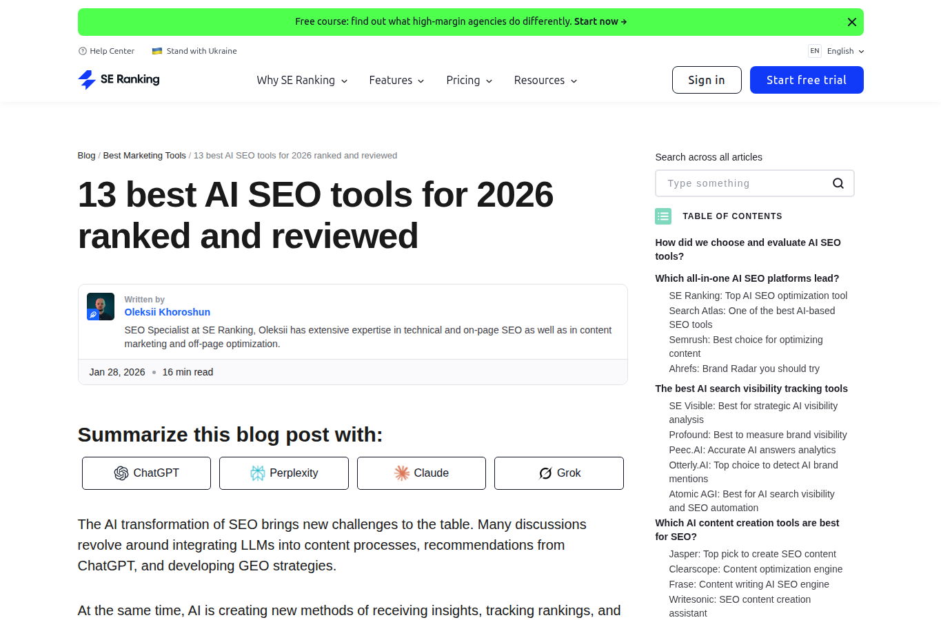 SE Ranking website screenshot for best seo ai