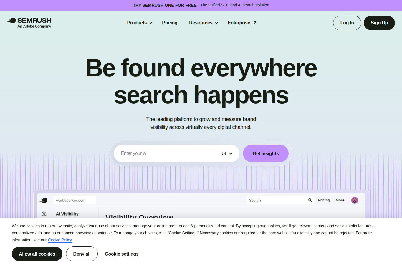 Semrush website screenshot for best ai seo services