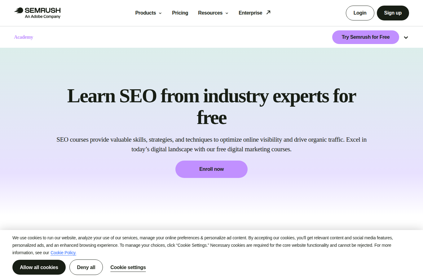 Semrush Academy’s SEO Crash Course with Brian Dean website screenshot for best free seo courses 2026