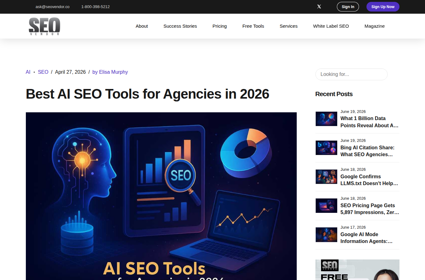 SEovendor website screenshot for best seo ai