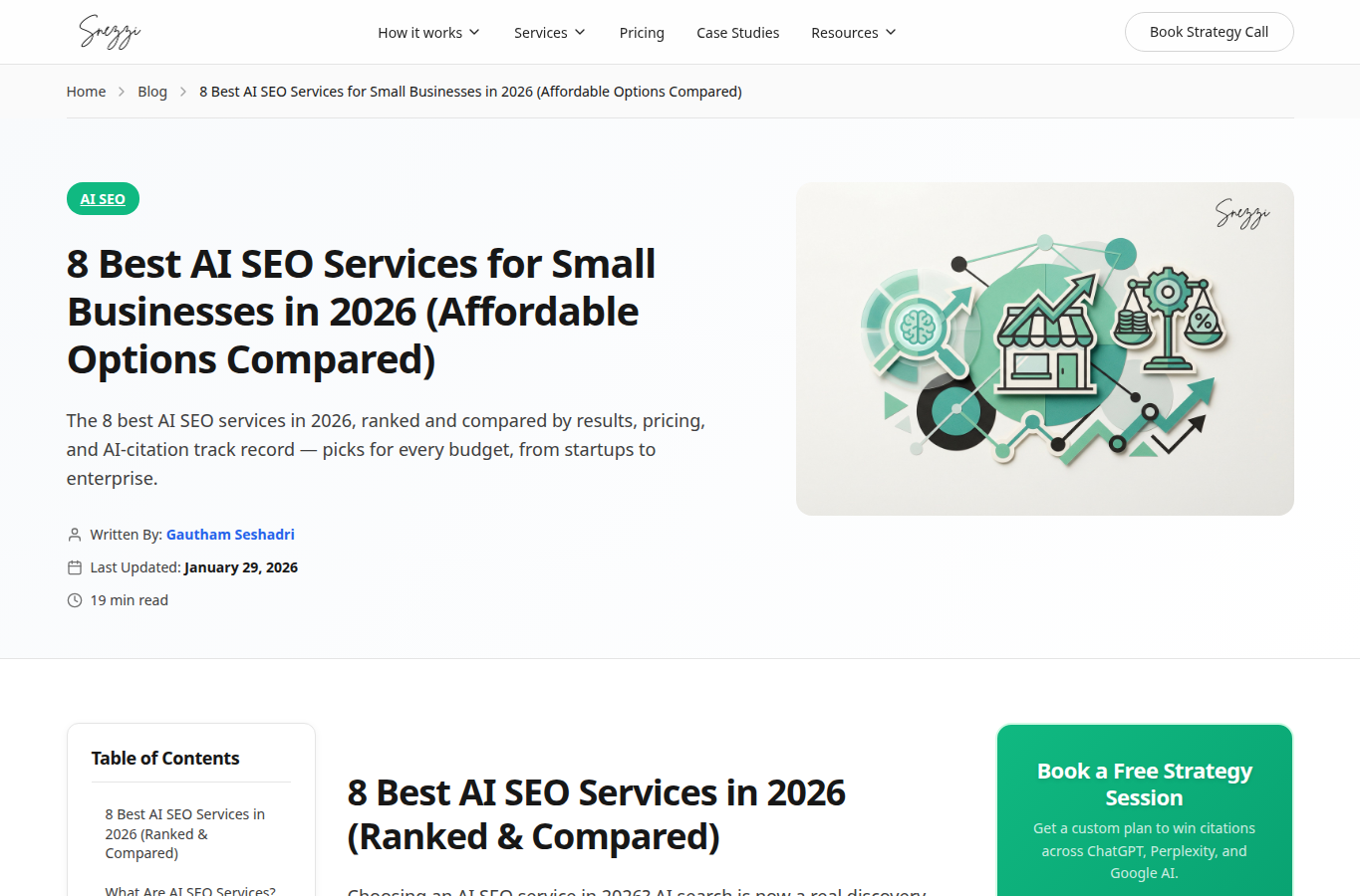 Snezzi website screenshot for best seo ai