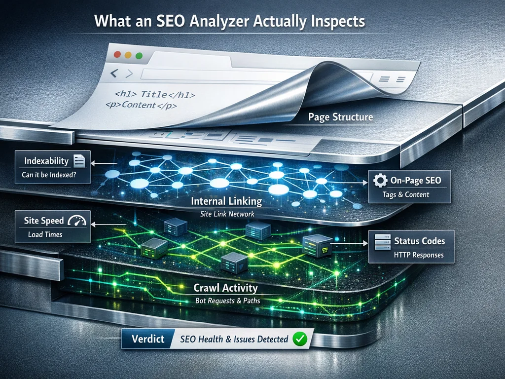 Main Layer 1: What an SEO Analyzer Actually Inspects diagram for seo analyzer
