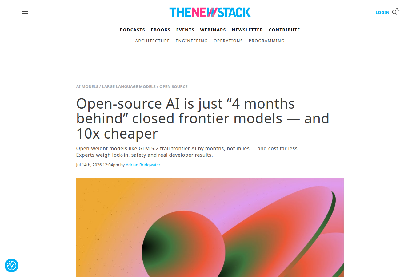 The New Stack: “4 Months Behind, 10× Cheaper” website screenshot for ai seo news