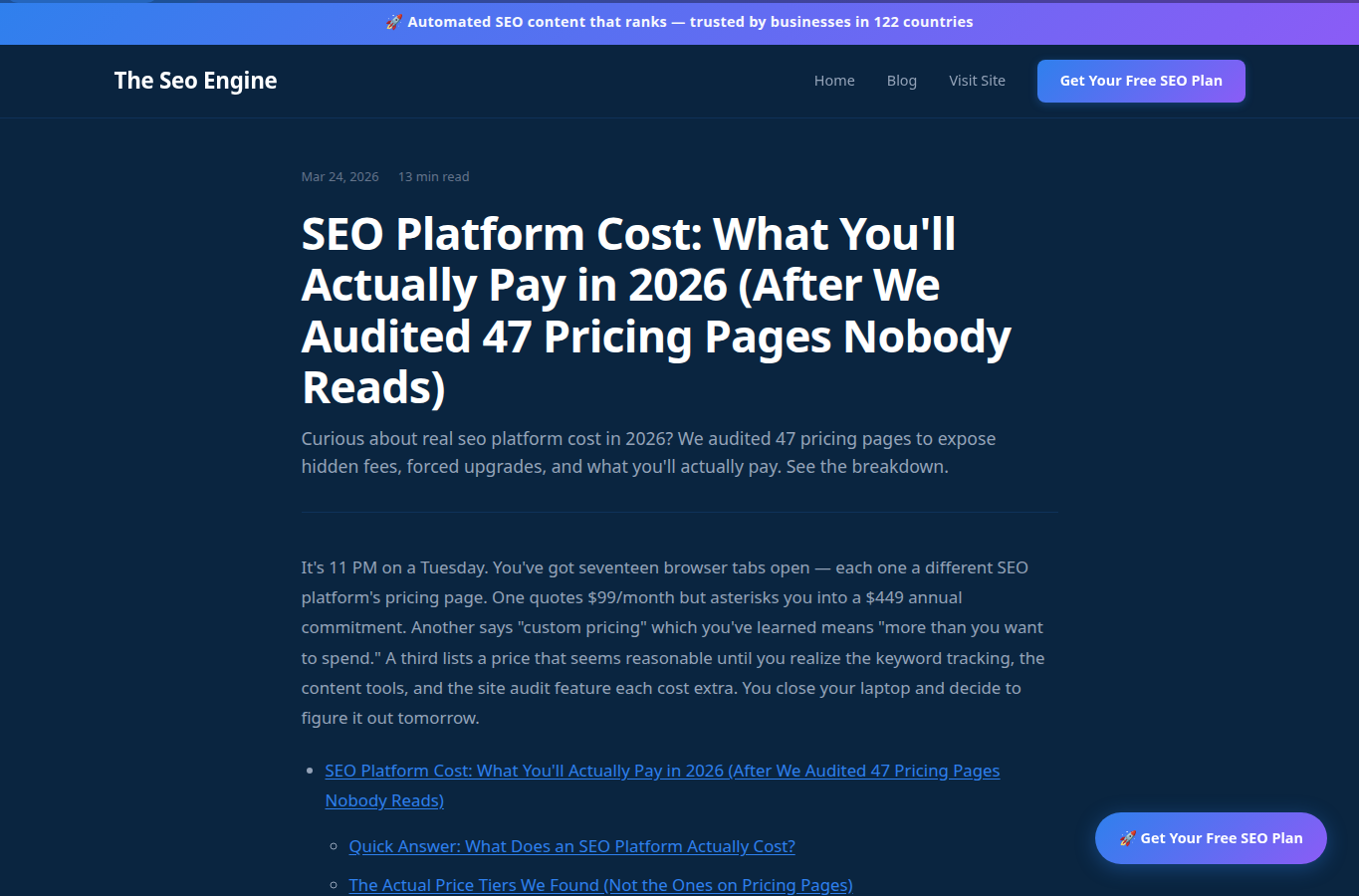The SEO Engine’s Audit of 47 Pricing Pages website screenshot for ai seo pricing